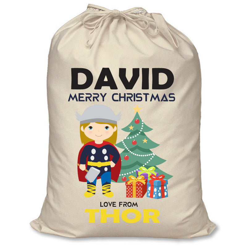 PERSONALISED Cartoon Inspired Super Hero Hammer God DAVID - XL Children's Christmas Santa Sack CUSTOMISE Present