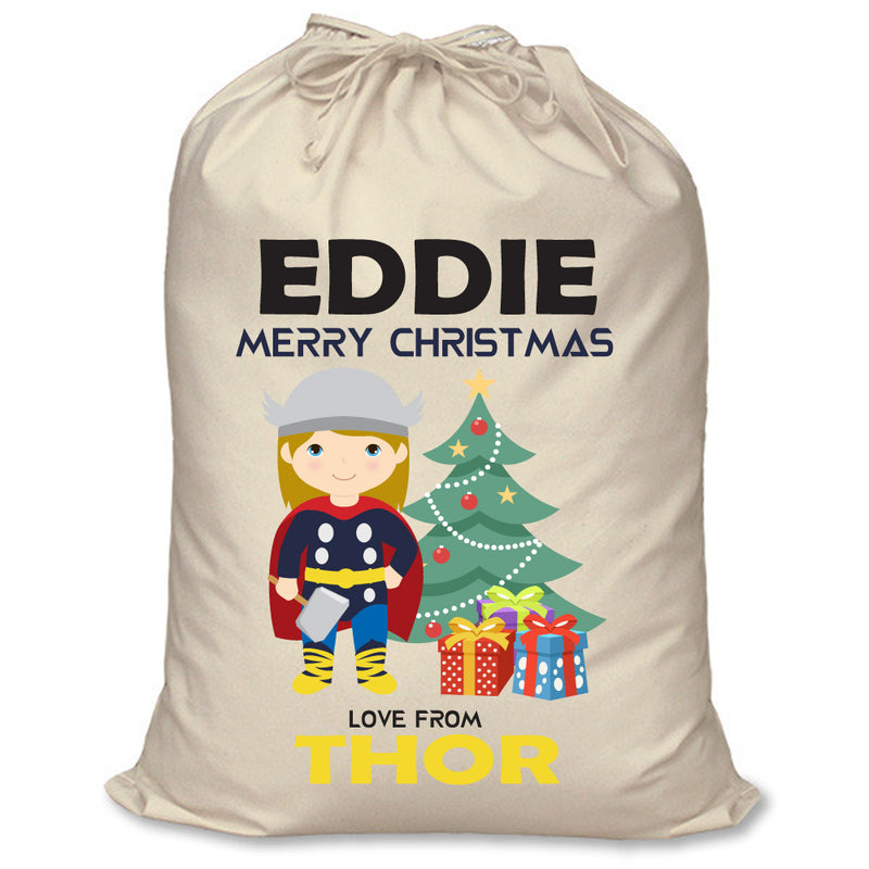 PERSONALISED Cartoon Inspired Super Hero Hammer God EDDIE - XL Children's Christmas Santa Sack CUSTOMISE Present