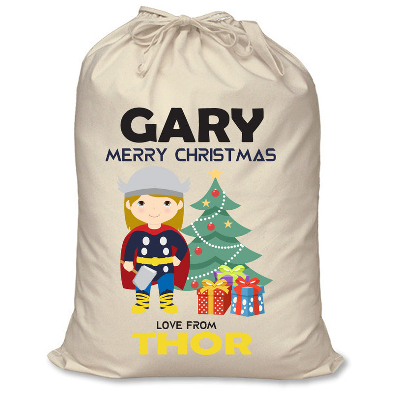 PERSONALISED Cartoon Inspired Super Hero Hammer God GARY - XL Children's Christmas Santa Sack CUSTOMISE Present