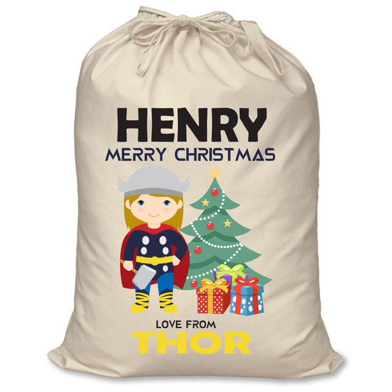 PERSONALISED Cartoon Inspired Super Hero Hammer God HENRY - XL Children's Christmas Santa Sack CUSTOMISE Present