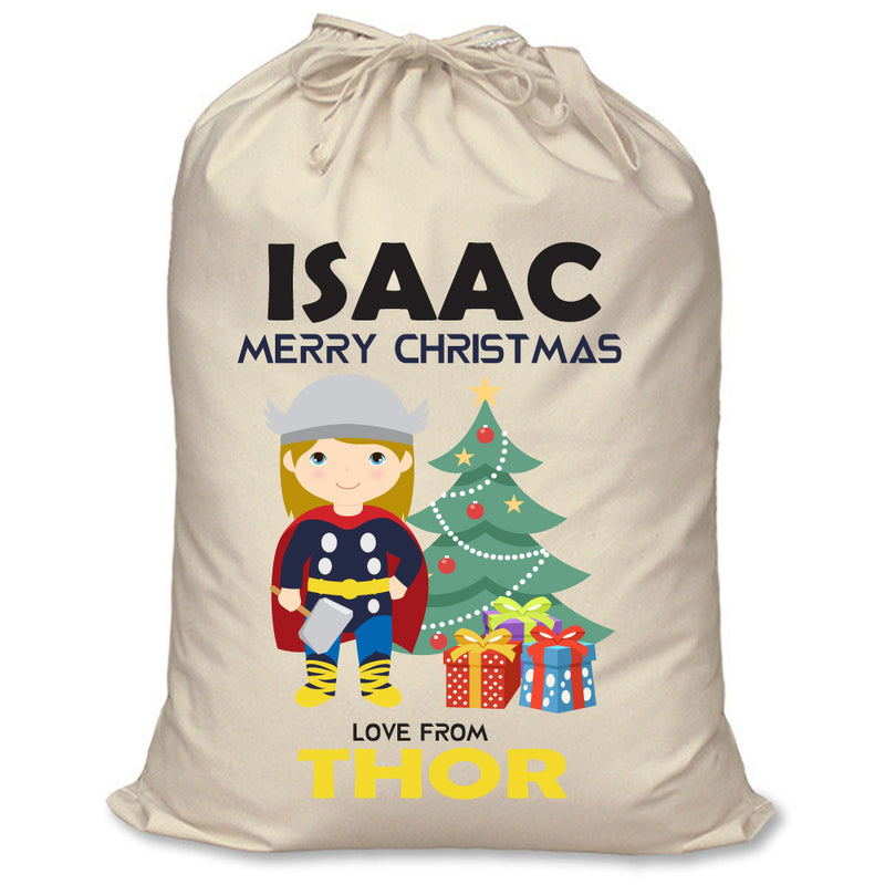 PERSONALISED Cartoon Inspired Super Hero Hammer God ISAAC - XL Children's Christmas Santa Sack CUSTOMISE Present