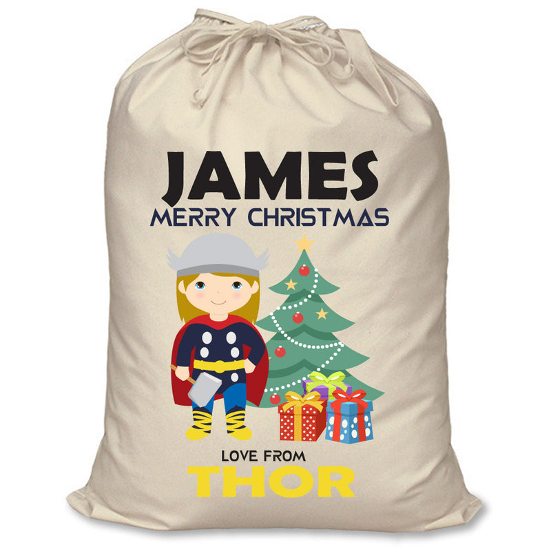 PERSONALISED Cartoon Inspired Super Hero Hammer God JAMES - XL Children's Christmas Santa Sack CUSTOMISE Present