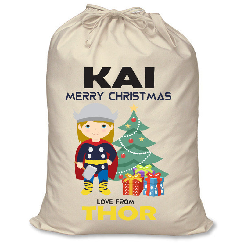 PERSONALISED Cartoon Inspired Super Hero Hammer God KAI - XL Children's Christmas Santa Sack CUSTOMISE Present