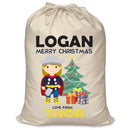 PERSONALISED Cartoon Inspired Super Hero Hammer God LOGAN - XL Children's Christmas Santa Sack CUSTOMISE Present