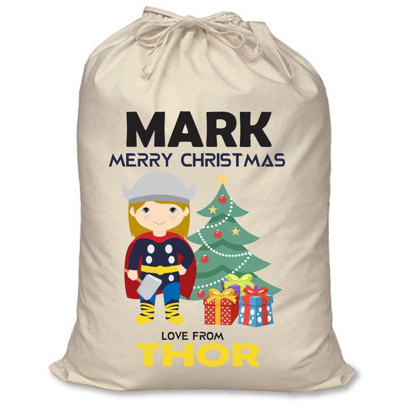 PERSONALISED Cartoon Inspired Super Hero Hammer God MARK - XL Children's Christmas Santa Sack CUSTOMISE Present