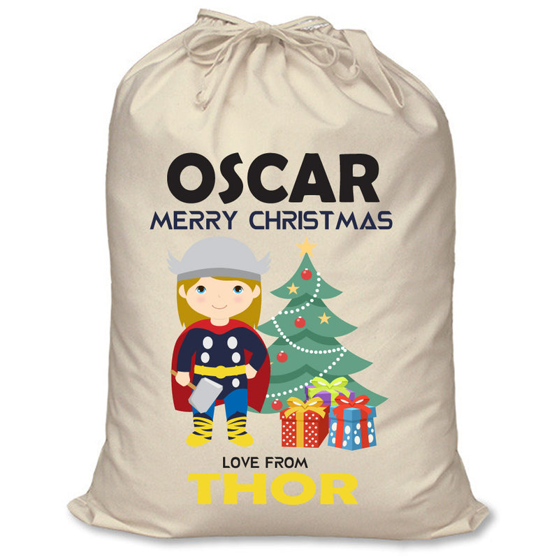 PERSONALISED Cartoon Inspired Super Hero Hammer God OSCAR - XL Children's Christmas Santa Sack CUSTOMISE Present