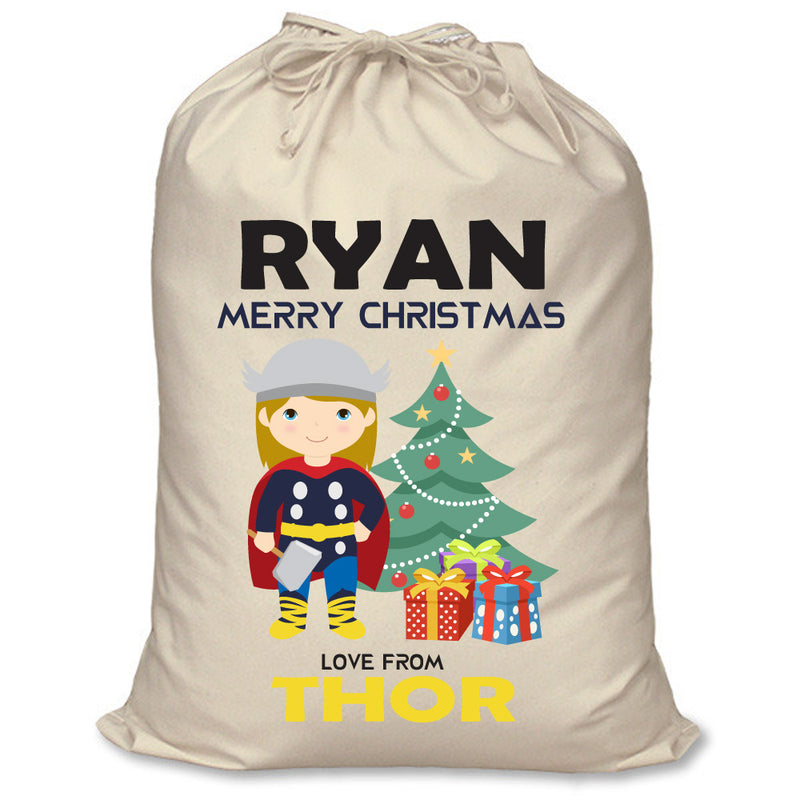 PERSONALISED Cartoon Inspired Super Hero Hammer God RYAN - XL Children's Christmas Santa Sack CUSTOMISE Present