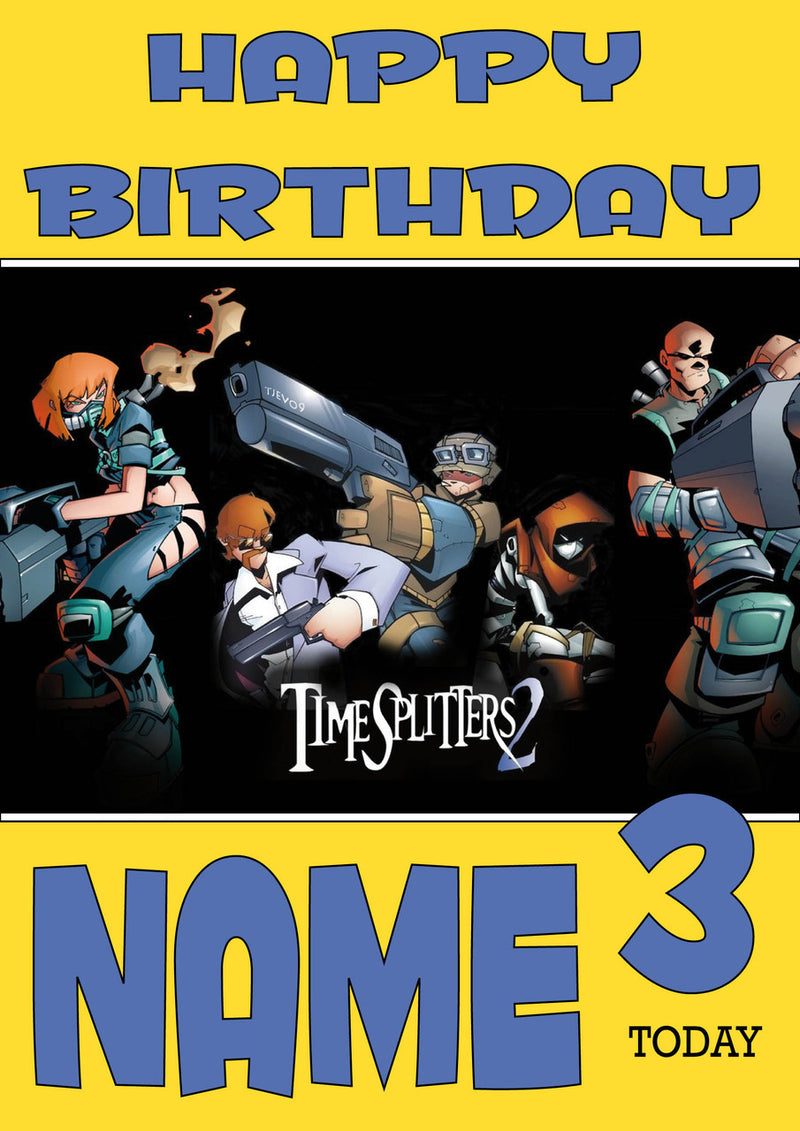 Retro Gaming Time Splitters THEME INSPIRED Kids Adult Personalised Birthday Card