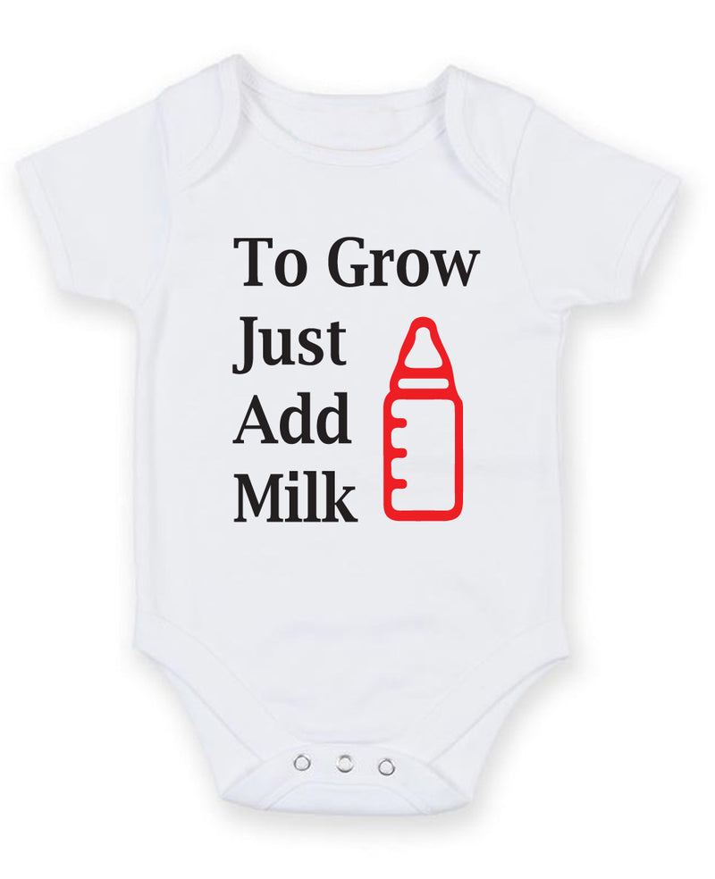 To grow just add Milk Printed Baby Grow Bodysuit Boy Girl Unisex Gift