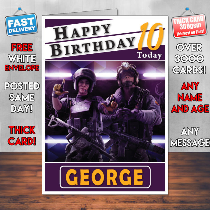 Personalised Tom Clancys Rainbow Six Siege 1 Inspired Style Game Kids Inspired Birthday Card (SA)