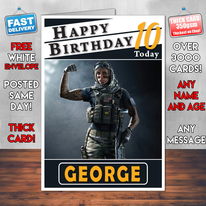 Personalised Tom Clancys Rainbow Six Siege 2 Inspired Style Game Kids Inspired Birthday Card (SA)