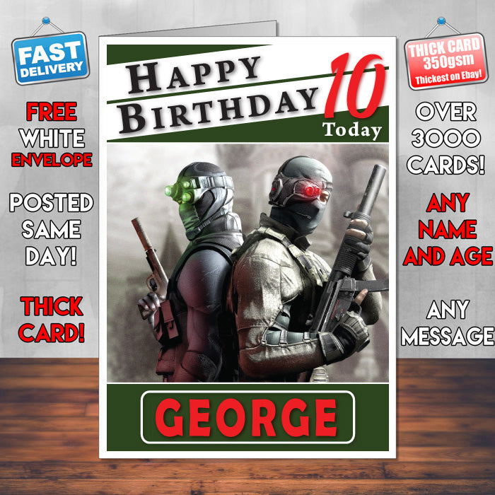 Personalised Tom Clancys Splinter Cell 2 Inspired Style Game Kids Inspired Birthday Card (SA)