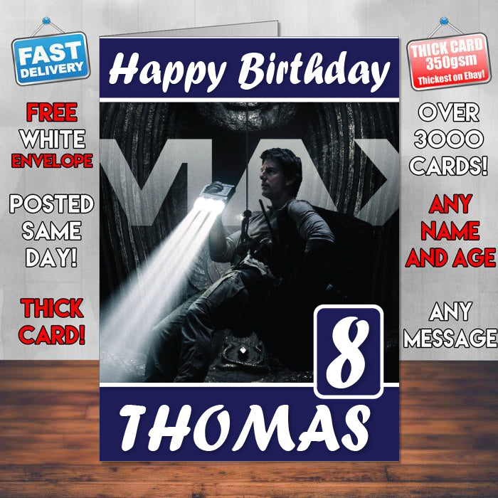 Tom Cruise In The Mummy 2017 Theme Style Personalised Kids Inspired Movie Birthday Card (SA)