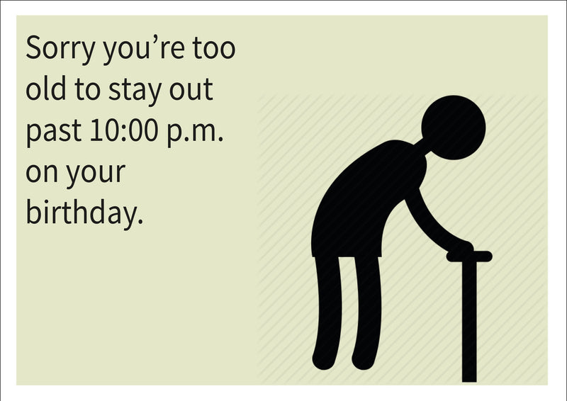 Too Old To Stay Out INSPIRED Adult Personalised Birthday Card Birthday Card