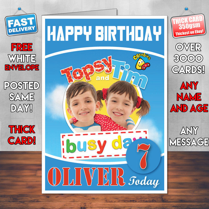 Topsy And Tim 3 Style Theme Personalised Kidshows Birthday Card (SA)