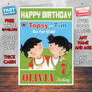 Topsy And Tim 9 Style Theme Personalised Kidshows Birthday Card (SA)