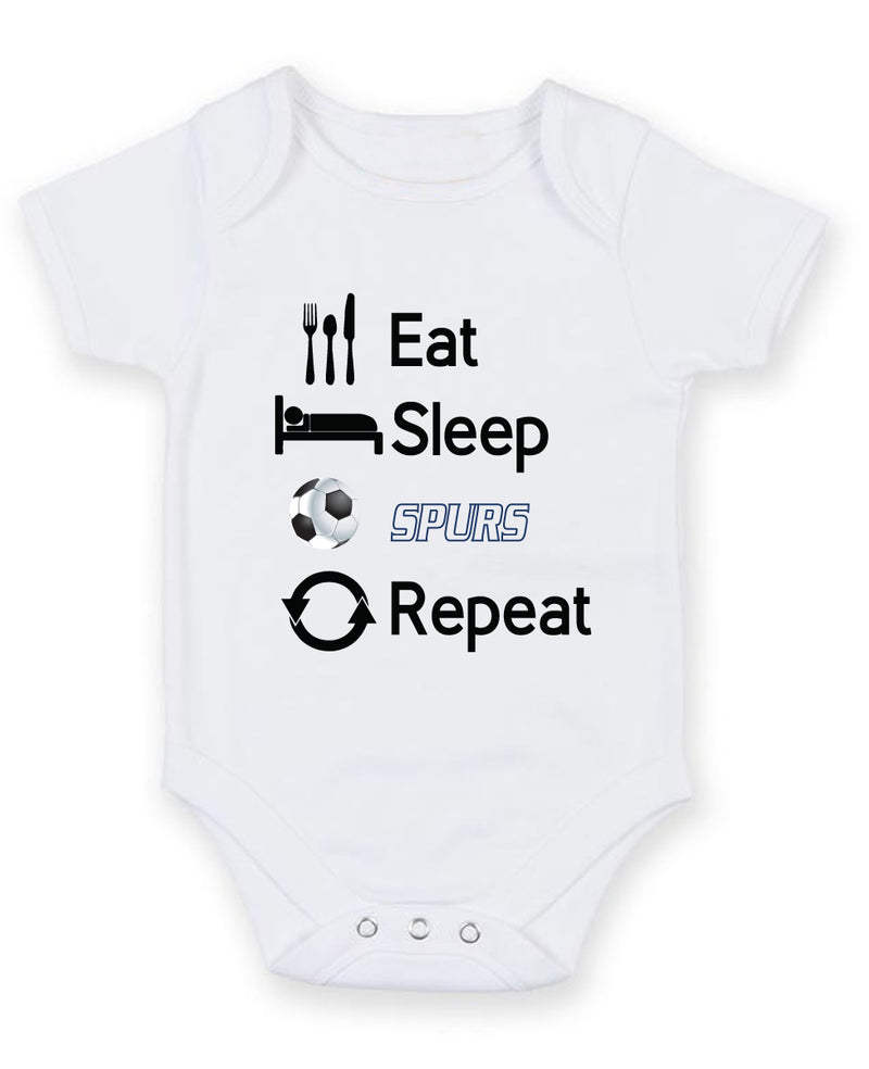 Tottenham Eat Sleep Repeat Football Fan Baby Grow Bodysuit