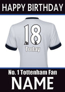 Tottenham Fan FOOTBALL TEAM THEME INSPIRED PERSONALISED Kids Adult Birthday Card