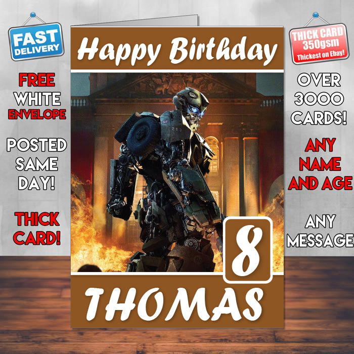 Transformers The Last Knight Bumblebee Theme Style Personalised Kids Inspired Movie Birthday Card (SA)