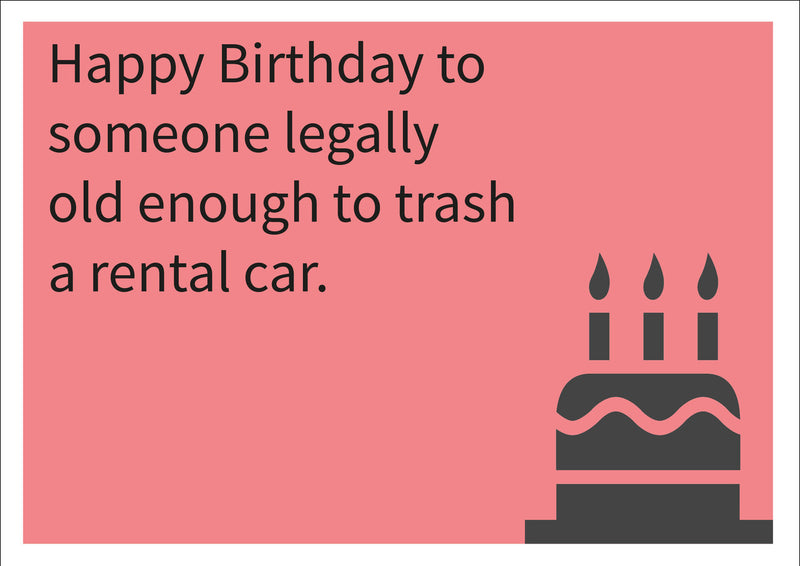 Trash A Rental Car INSPIRED Adult Personalised Birthday Card Birthday Card