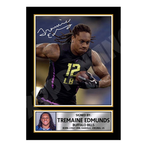 Tremaine Edmunds 2 American Football Printed Signature Print