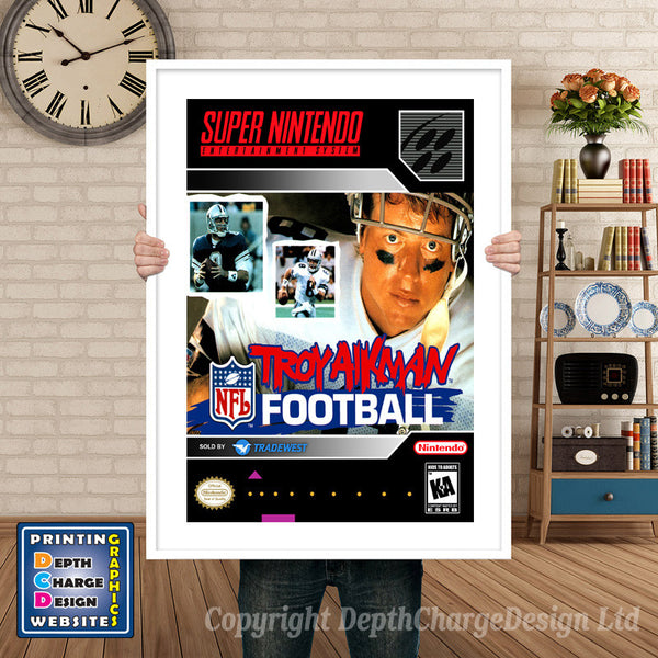 Troy Aikman NFL Football Super Nintendo Game Inspired Theme Retro Gaming Poster