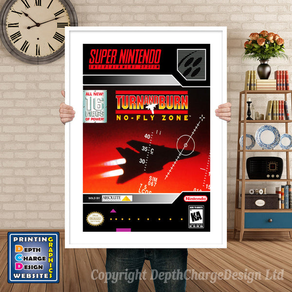 Turn and Burn No Fly Zone Super Nintendo Game Inspired Theme Retro Gaming Poster