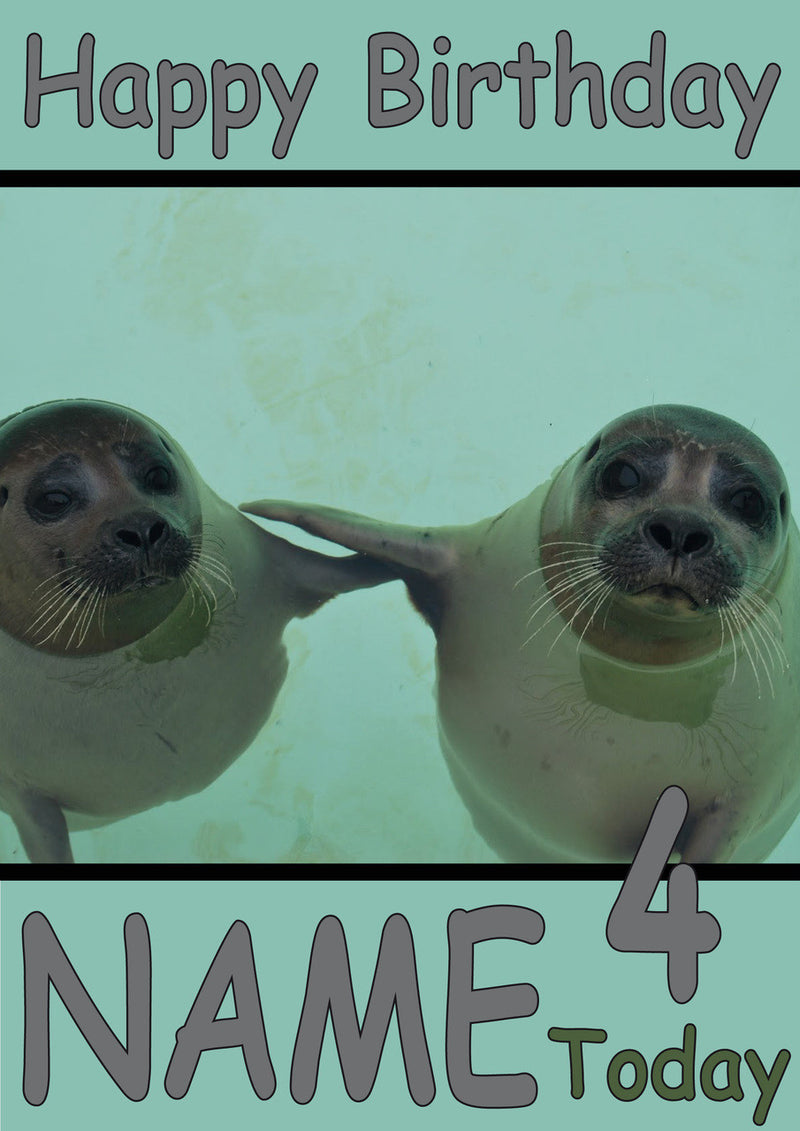 Two Seals Funny Kids Adult Personalised Birthday Card Gift Present