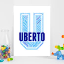 Personalised Name Word Art Poster Print Blue Letter U