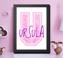 Personalised Name Word Art Poster Print Pink Letter U