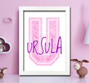 Personalised Name Word Art Poster Print Pink Letter U