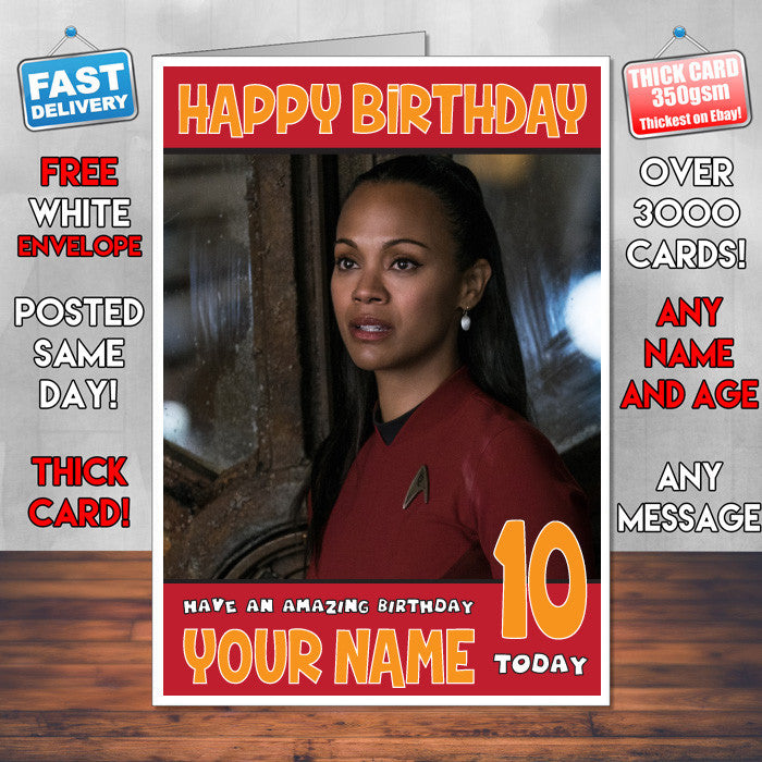 UHURA STAR TREK BM2 THEME INSPIRED Style PERSONALISED Kids Adult FUNNY Birthday Card