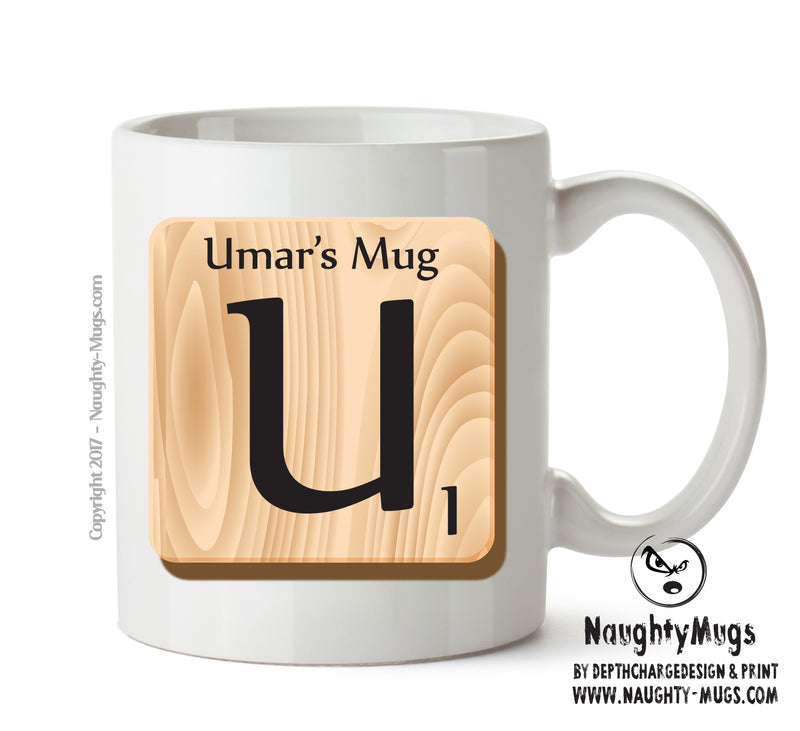 Initial "U" Your Name Scrabble Mug FUNNY