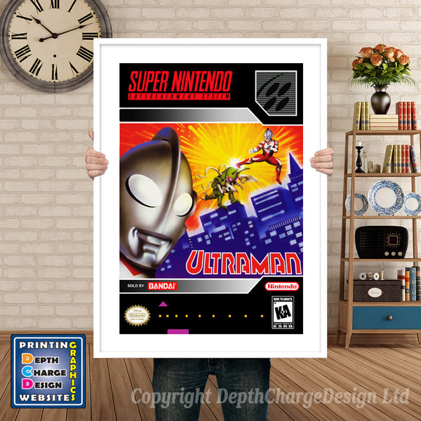 Ultraman Super Nintendo Game Inspired Theme Retro Gaming Poster