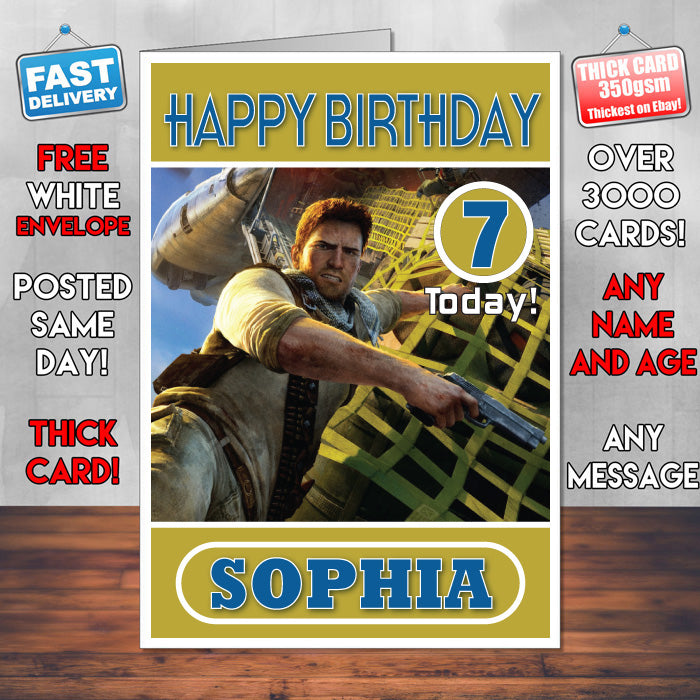 Personalised Uncharted 3 Airplane Inspired Style Game Kids Inspired Birthday Card (SA)
