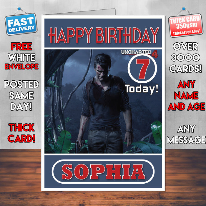 Personalised Uncharted 4 A Thiefs End Inspired Style Game Kids Inspired Birthday Card (SA)