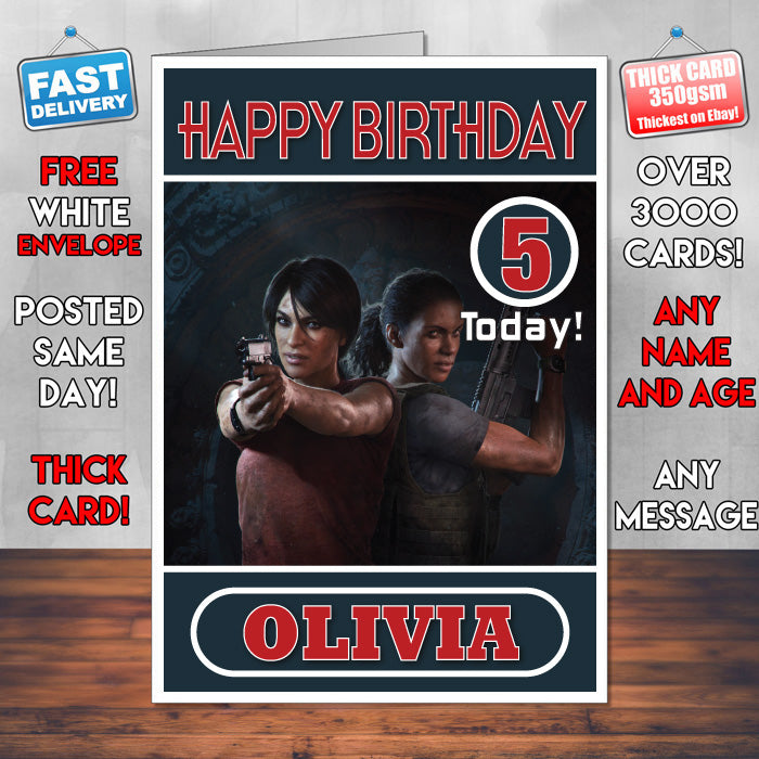 Personalised Uncharted The Lost Legacy 1 Inspired Style Game Kids Inspired Birthday Card (SA)