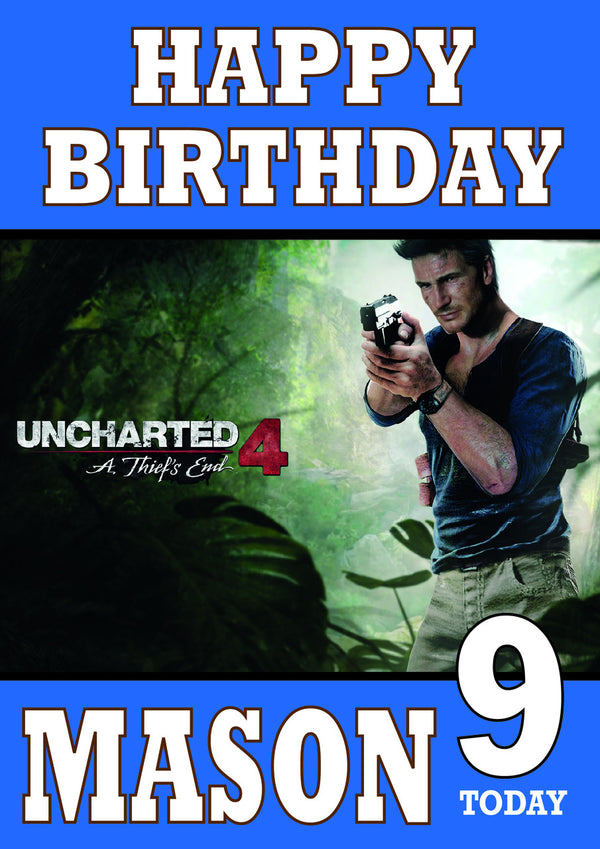 Uncharted 4 Design 4 THEME INSPIRED Kids Adult Personalised Birthday Card Birthday Card