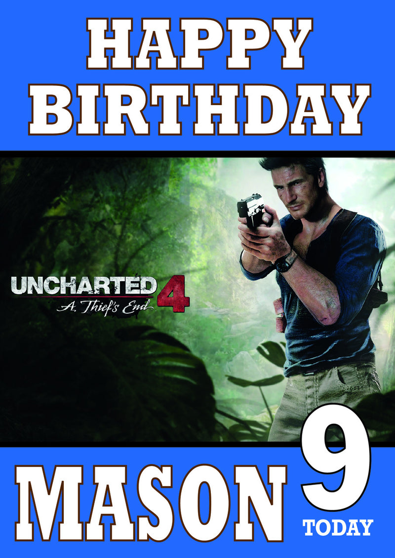 Uncharted 4 Design 4 THEME INSPIRED Kids Adult Personalised Birthday Card Birthday Card