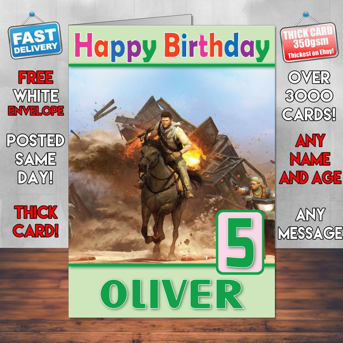 Personalised Uncharted Drakes Deception 3 Inspired Style Game Kids Inspired Birthday Card (SA)