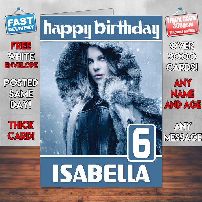 Underworld Blood Wars Kate Beckinsale Theme Style Personalised Kids Inspired Movie Birthday Card (SA)