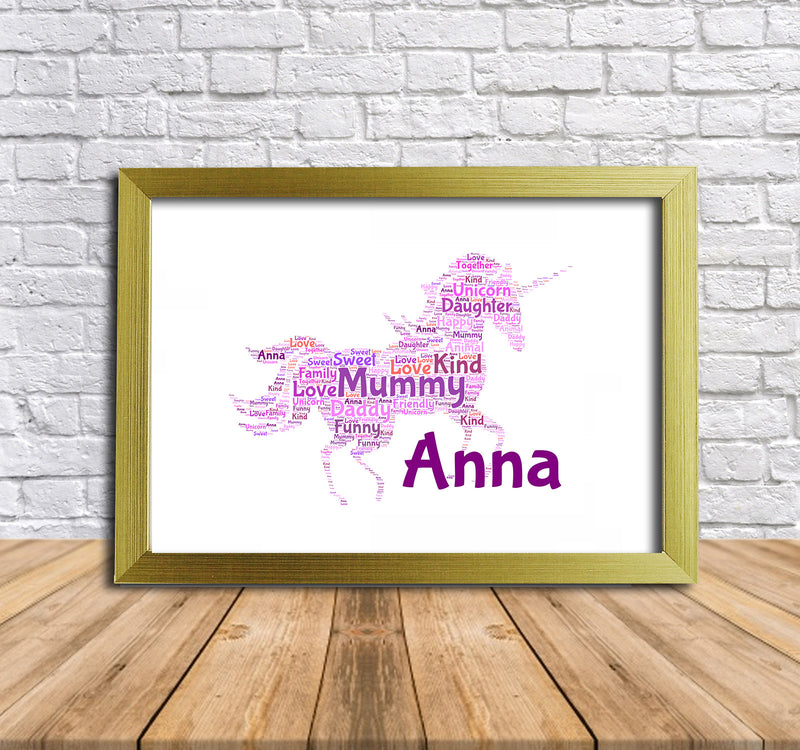 Personalised Unicorn 2 B Word Art Poster Print
