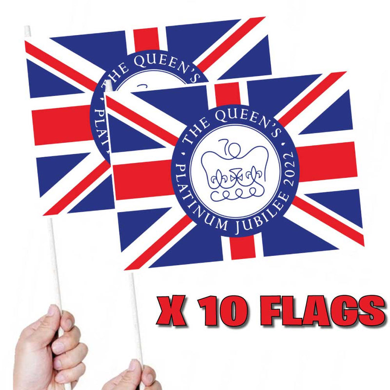 The Queen's Platinum Jubilee Union Jack Handwaving Flags X10