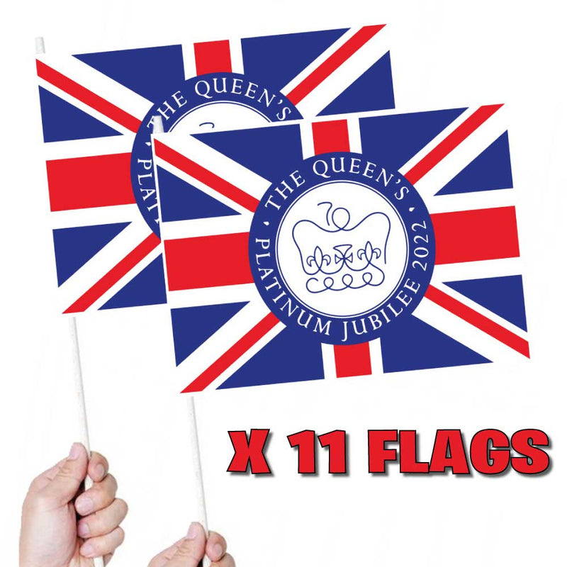 The Queen's Platinum Jubilee Union Jack Handwaving Flags X11