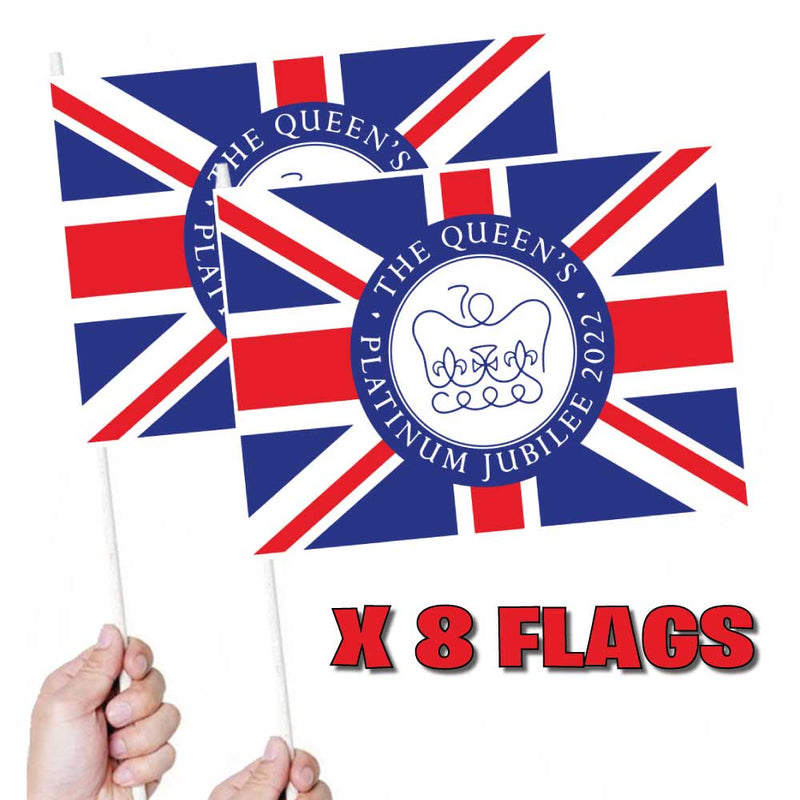 The Queen's Platinum Jubilee Union Jack Handwaving Flags X8