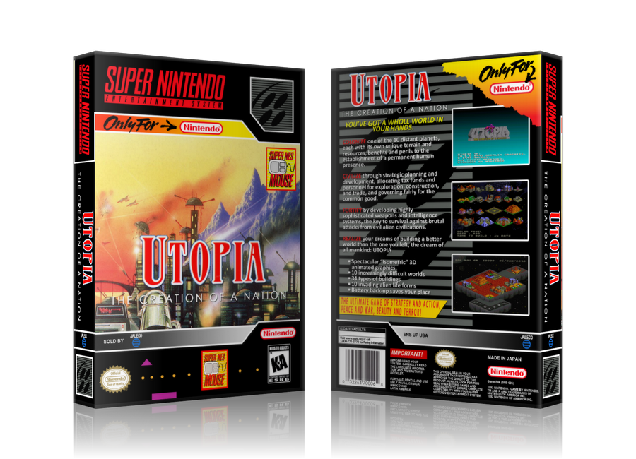 Utopia Creation Of A Nation Replacement Nintendo SNES Game Case Or Cover – SNES Replacement Game case product image 1