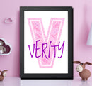 Personalised Name Word Art Poster Print Pink Letter V