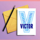 Personalised Name Word Art Poster Print Blue Letter V
