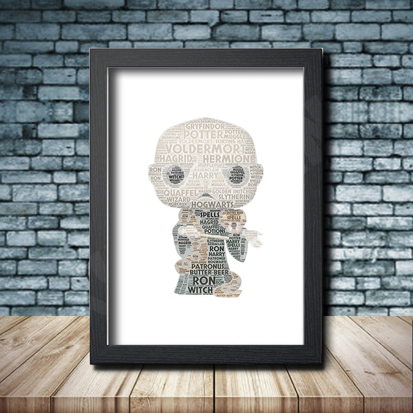Personalised pop figure word art print inspired by Lord Voldemort in a black frame