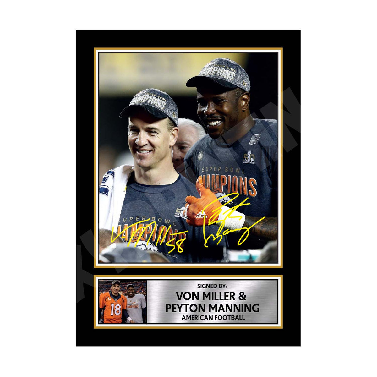 VON MILLER PEYTON MANNING 2 Limited Edition Football Signed Print - American Footballer
